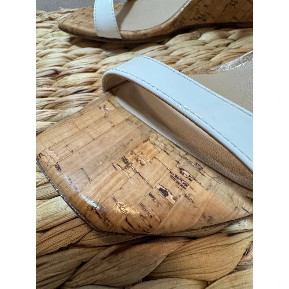 Stuart Weitzman Aleena White Patent Leather Wedge Sandals Square Toe Womens 7.5 - Picture 6 of 8